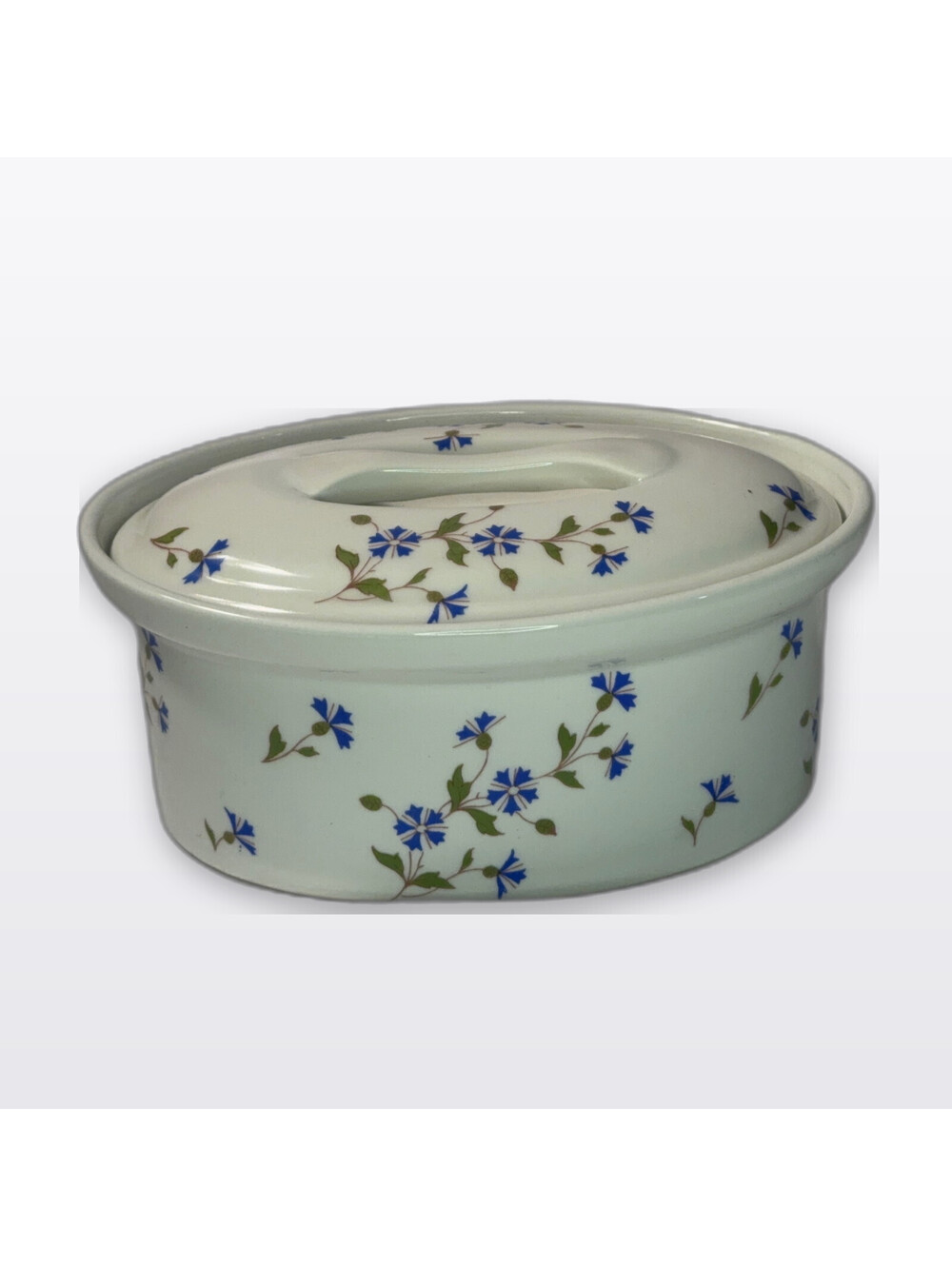 BIA Cordon Bleu France Oval Covered Casserole Blue Floral Porcelain
